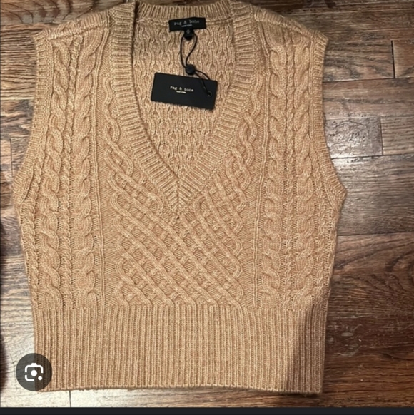 rag & bone Cable Knit V-Neck Sweater Vest - Brown - Picture 3 of 7